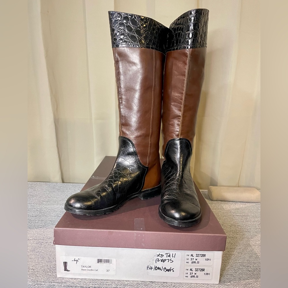 ANYI LU TAYLOR Black Crocodile/BRN CALF handmade in Italy size 37 medium